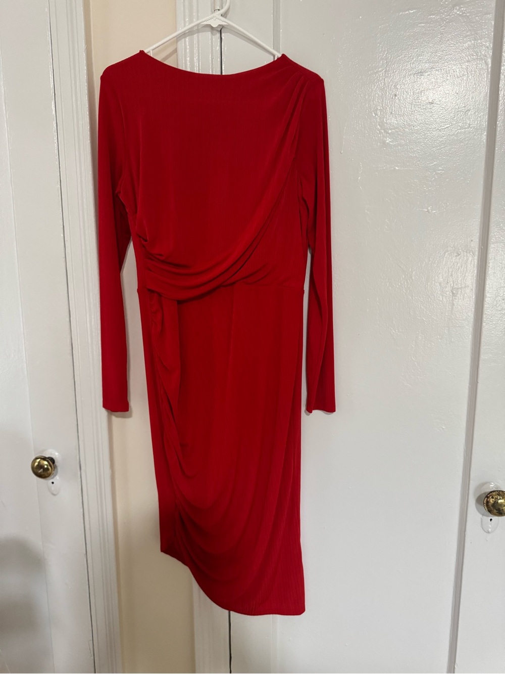 H&M Red Long-Sleeve Draped Midi Dress